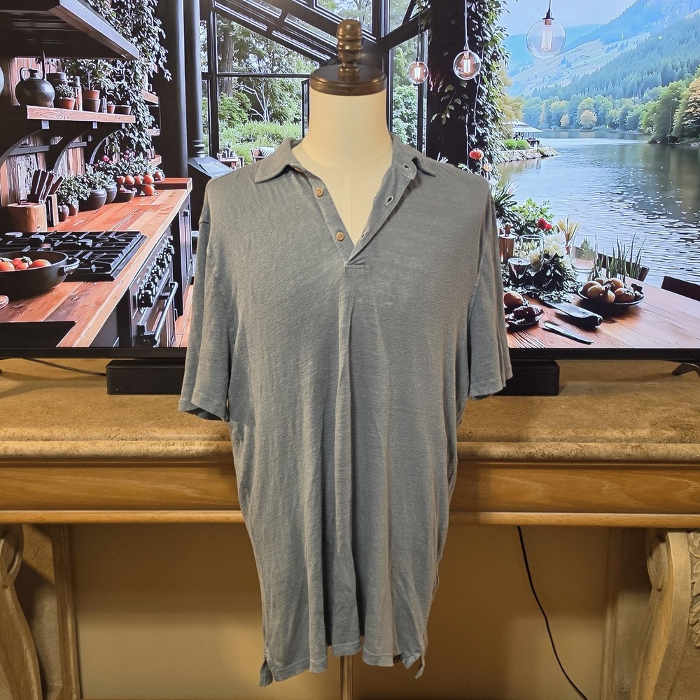 FAHERTY RESERVE Mens L 100% Linen Short Sleeve Blue Shirt LT - NWT Retail $168